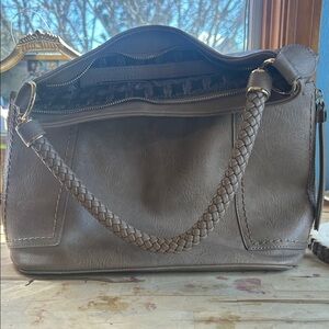 Miztique Taupe Shoulder Bag with Braided Strap